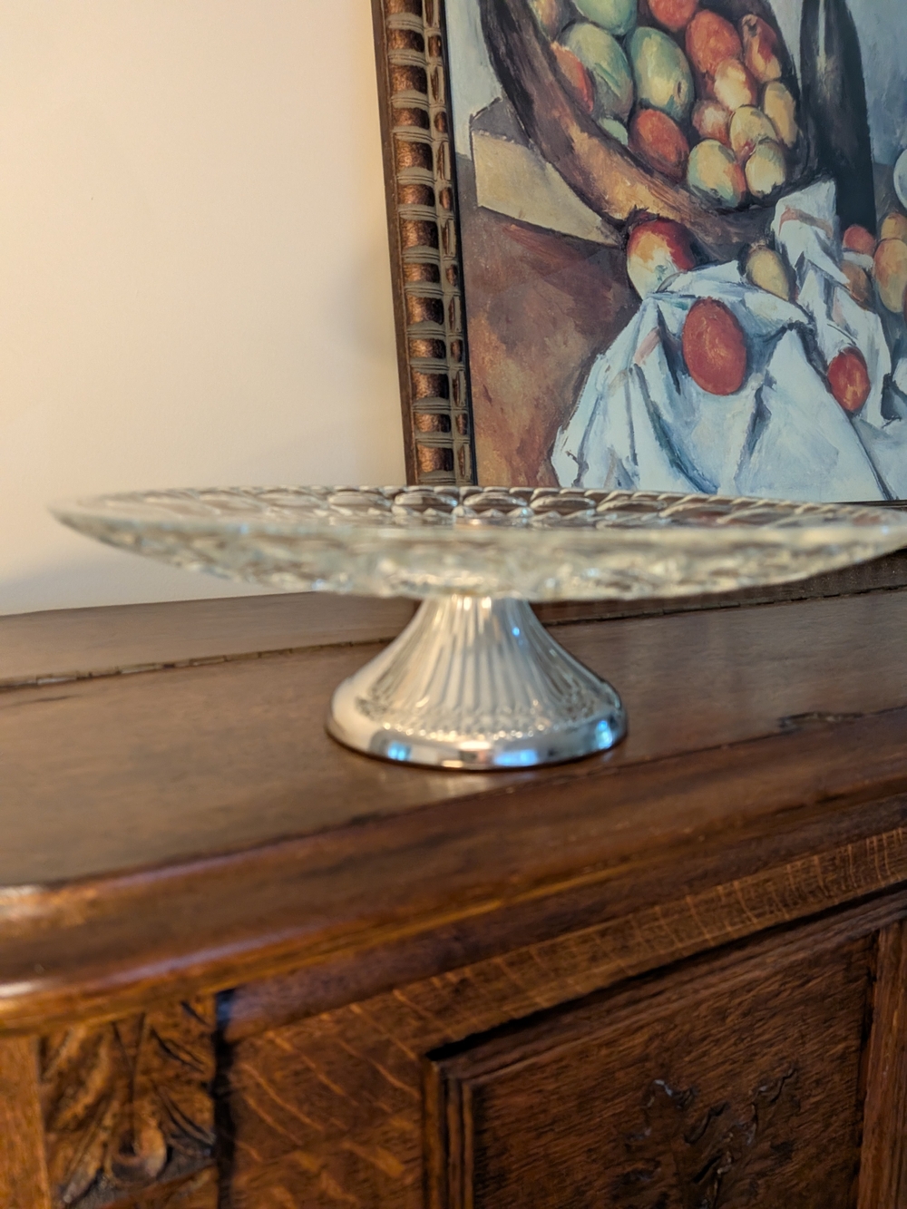 Silver Glass-Top Pedestal Cake Stand - Elegant Serving Platter, Riser - Picture 4 of 8